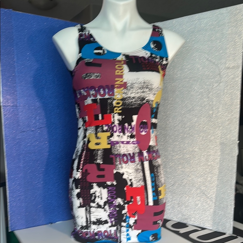 Rock and Roll Print Tank Bodycon Mini Dress - handmade couture.